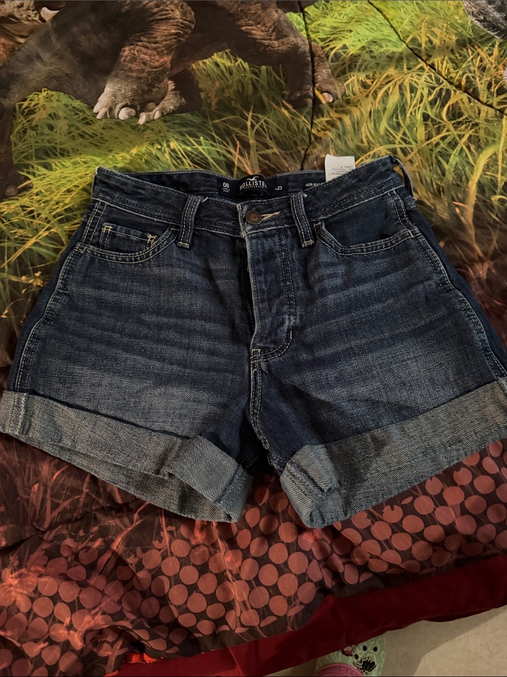 Hollister Women's Dark Blue Rolled Cuff Denim Shorts